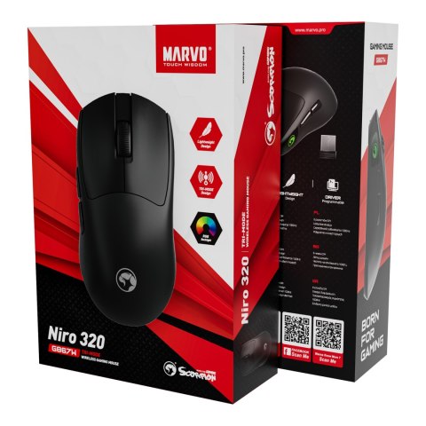 Mysz Marvo NIRO 320, czarna, optyczna, 8000DPI, Tri-Mode