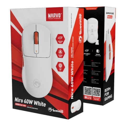 Mysz Marvo NIRO 60, biała, optyczna, 12000DPI, Tri-Mode