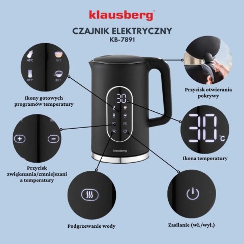 CZAJNIK ELEKTRYCZNY 1,7L KLAUSBERG KB-7891 LED REULACJA TEMPERATURY