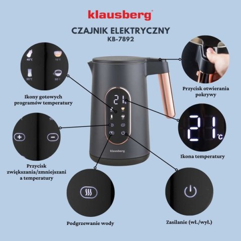 CZAJNIK ELEKTRYCZNY 1,7L KLAUSBERG KB-7892 LDD REULACJA TEMPERATURY