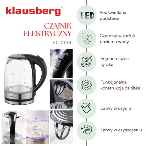 CZAJNIK ELEKTRYCZNY SZKLANY 1,7L KLAUSBERG KB-7886 LED