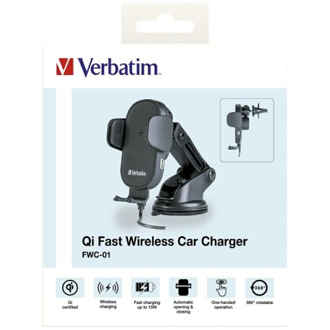 Bezprzewodowa ładowarka samochodowa Verbatim FWC-01 15W Qi czarny 49552