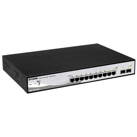 D-LINK DGS-1210-10P, Gigabit Smart III Switch with 8 10/100/1000Base-T PoE ports and 2 combo 1000Base-T/MiniGBIC (SFP) ports, 80