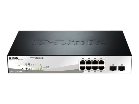 D-LINK DGS-1210-10P, Gigabit Smart III Switch with 8 10/100/1000Base-T PoE ports and 2 combo 1000Base-T/MiniGBIC (SFP) ports, 80