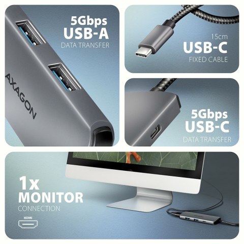 AXAGON 8K USB-C 5Gbps 5in1 8K Hub | HMC-5H