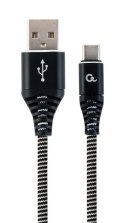Cablexpert Premium cotton braided Type-C USB charging and data cable, 1 m | CC-USB2B-AMCM-1M-BW