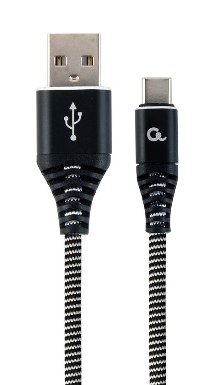 Cablexpert Premium cotton braided Type-C USB charging and data cable, 1 m | CC-USB2B-AMCM-1M-BW