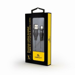 Cablexpert Premium cotton braided Type-C USB charging and data cable, 1 m | CC-USB2B-AMCM-1M-BW