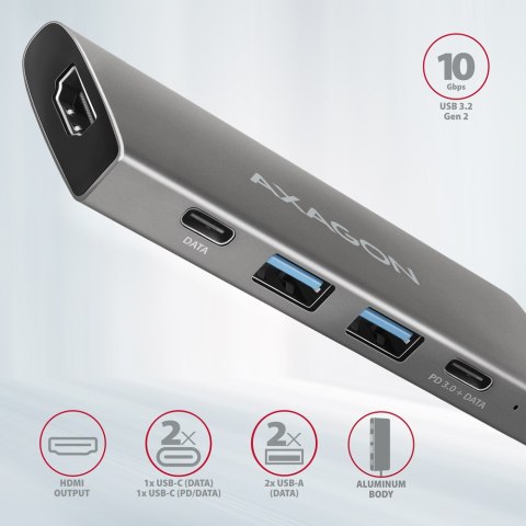 Hub Axagon HMC-5G21 USB-C 10Gbps SPEEDSTER 5w1