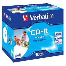Verbatim CD-R, 43325, AZO Wide Inkjet Printable, 10-pack, 700MB, 52x, 80min., 12cm, jewel box, do archiwizacji danych