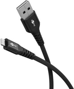 Goobay Kabel Lightning USB-A Supersoft Textile z metalowymi wtyczkami, 2 m, czarny