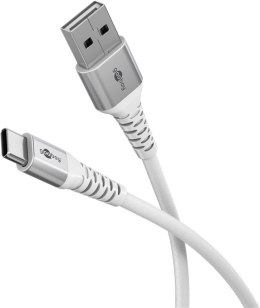 Goobay Kabel USB-C do USB-A Supersoft Textile z metalowymi wtyczkami, 2 m, biały | Goobay