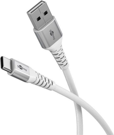 Goobay Kabel USB-C do USB-A Supersoft Textile z metalowymi wtyczkami, 2 m, biały | Goobay