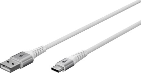 Goobay Kabel USB-C do USB-A Supersoft Textile z metalowymi wtyczkami, 2 m, biały | Goobay
