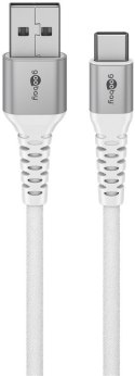 Goobay Kabel USB-C do USB-A Supersoft Textile z metalowymi wtyczkami, 2 m, biały | Goobay