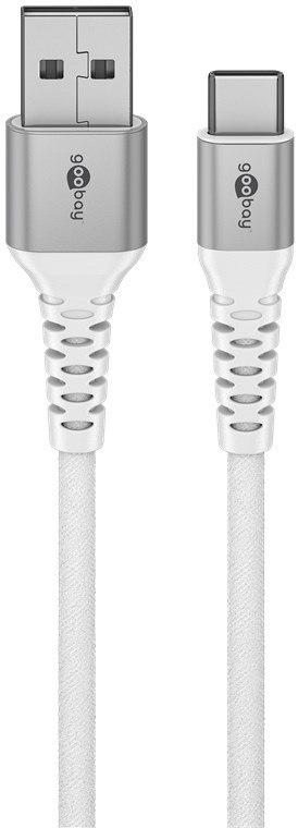 Goobay Kabel USB-C do USB-A Supersoft Textile z metalowymi wtyczkami, 2 m, biały | Goobay