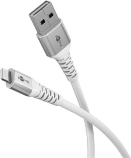 Goobay Lightning USB-A Supermiękki kabel tekstylny z metalowymi wtyczkami, 1 m, biały