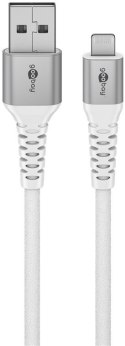 Goobay Lightning USB-A Supermiękki kabel tekstylny z metalowymi wtyczkami, 1 m, biały