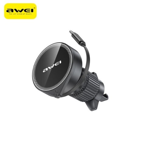 Uchwyt samochodowy AWEI Magsafe X73 do kratki wentylacyjnej z wyciąganym kablem czarny/black