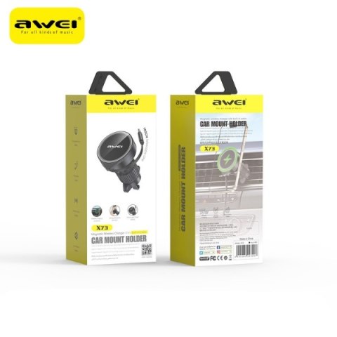 Uchwyt samochodowy AWEI Magsafe X73 do kratki wentylacyjnej z wyciąganym kablem czarny/black