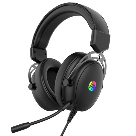 HP DHE-8005N, słuchawki z mikrofonem, przewodowa, czarna, 2.0, podświetlona, 3.5 mm jack + USB