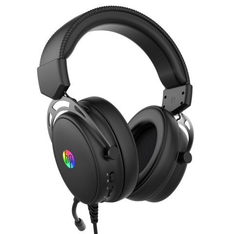 HP DHE-8005N, słuchawki z mikrofonem, przewodowa, czarna, 2.0, podświetlona, 3.5 mm jack + USB