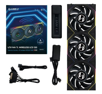 Lian Li UNI FAN TL Wireless LCD Lüfter, ARGB, PWM, 3er-Pack inkl. Controller - 120 mm, schwarz