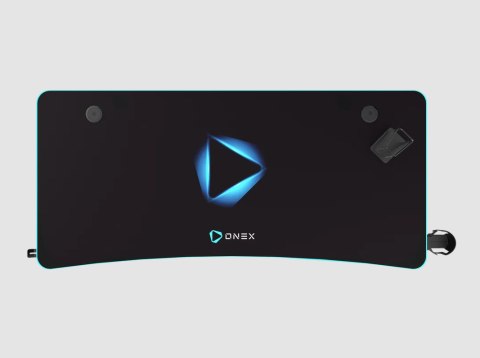 Onex | Biurko dla graczy z uchwytem na kubek, haczykiem na zestaw słuchawkowy, uchwytem na gamepada, podkładką pod mysz o pełnym