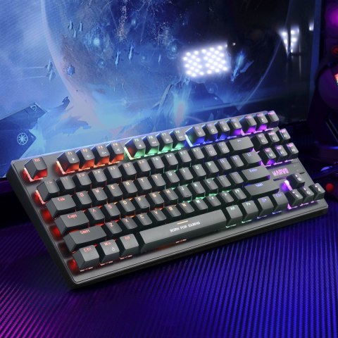 Marvo KG901, Klawiatura CZ/SK, do gry, niebieskie przełączniki typ przewodowa (USB), czarna, mechaniczna, podświetlenie
