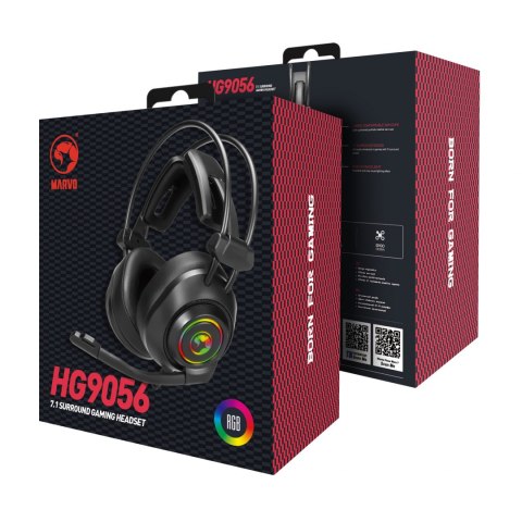 Marvo HG9056, słuchawki z mikrofonem, regulacja głośności, czarna, do gry, podświetlenie, 7.1 Virtual typ