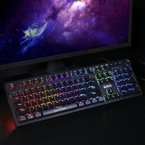 Marvo KG954 EN, Klawiatura US, do gry, membranowa rodzaj przewodowa (USB), czarna, podświetlona