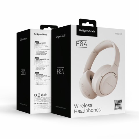 Bezprzewodowe słuchawki nauszne z ANC , Kruger&Matz F8A , beżowe