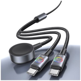 Kabel USAMS Huan Series SJ754 72W USB-C do USB-C + USB-C + ładowarka bezprzewodowa do zegarka tarnish