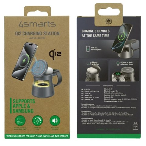 Stacja ładująca 4smarts Aura Sound Qi2 szary
