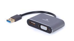 Adapter USB 3.0 męski do HDMI i VGA żeńskie Gembird