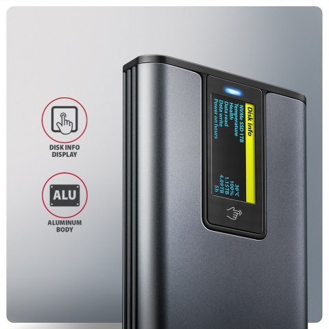 AXAGON EEM2-SD2 USB-C 10Gbps - M.2 NVMe & SATA SSD DISPLAY box