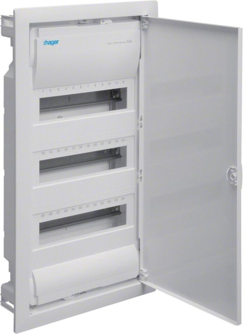 Rozdzielnica podtynkowa z drzwiami metalowymi, 4 rzędy, 48 modułów, IP30, QC, HAGER Volta VU48AT