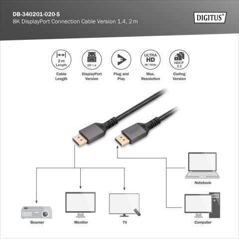 Digitus Connection Cable | DB-340201-020-S | DisplayPort to DisplayPort