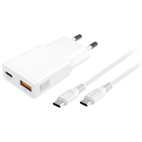 Ładowarka sieciowa 4smarts PDPlug Slim Duos 20W GaN USB-C+USB-A + kabel USB-C 1.5m biały
