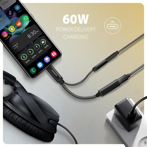Karta dźwiękowa/Adapter dźwięku Axagon USB-C 384kHz/32-bit DAC 3,5 mm (F) Hi-Res, + USB-C PD 60W