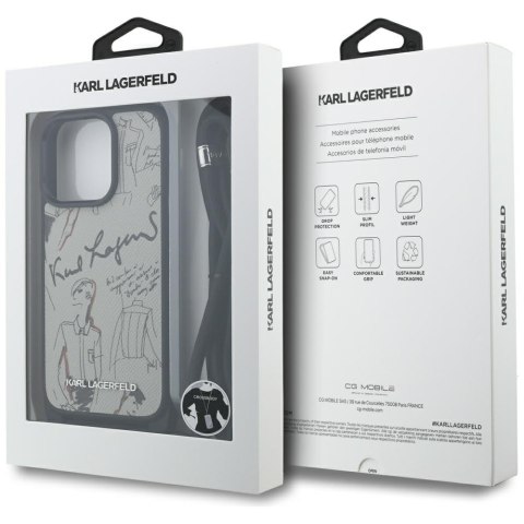 Etui Karl Lagerfeld Crossbody Grained Pattern & Logo do iPhone 16 Pro Max szary