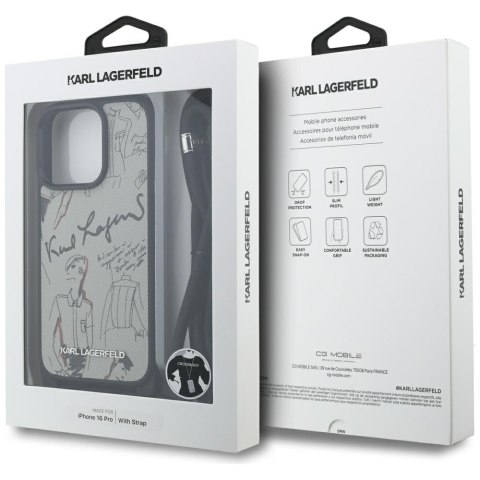 Etui Karl Lagerfeld Crossbody Grained Pattern & Logo do iPhone 16 Pro szary
