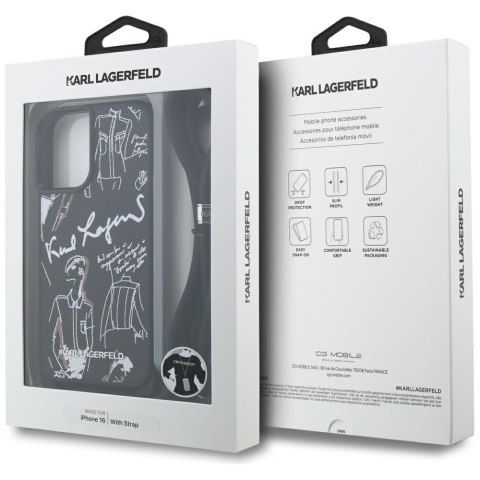 Etui Karl Lagerfeld Crossbody Grained Pattern & Logo do iPhone 16 czarny