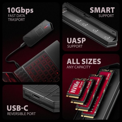 Obudowa zewnętrzna Axagon do dysków M.2 NVMe & SATA SSD / USB-C 3.2 G2 czarna