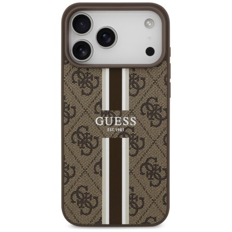 Etui Guess 4G Printed Stripes MagSafe do iPhone 17 Pro Max brązowy
