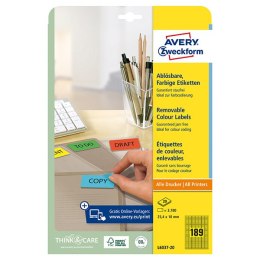 Avery Zweckform etykiety 25.4mm x 10mm, A4, żółte, 189 etykiety, mini, odklejalne, pakowane po 20 szt., L6037-20, do drukarek la