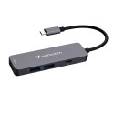 USB-C Hub wieloportowy 4-port, 32155, szary, długość kabla 18 cm, Verbatim, USB-C PD, USB-A 3.2 Gen 1, USB-A 2.0