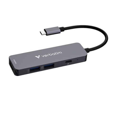USB-C Hub wieloportowy 4-port, 32155, szary, długość kabla 18 cm, Verbatim, USB-C PD, USB-A 3.2 Gen 1, USB-A 2.0
