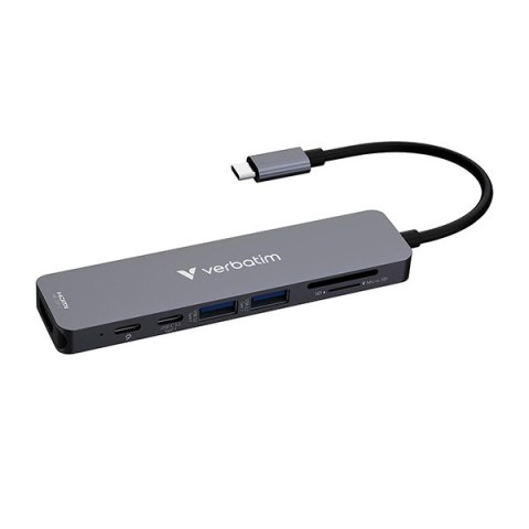 USB-C Hub wieloportowy 7-port, 32158, szary, długość kabla 18 cm, Verbatim, USB-C 3.2 Gen 1, USB-C PD, 2 x USB-A 3.2 Gen 1, SD