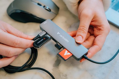USB-C Hub wieloportowy 7-port, 32158, szary, długość kabla 18 cm, Verbatim, USB-C 3.2 Gen 1, USB-C PD, 2 x USB-A 3.2 Gen 1, SD
